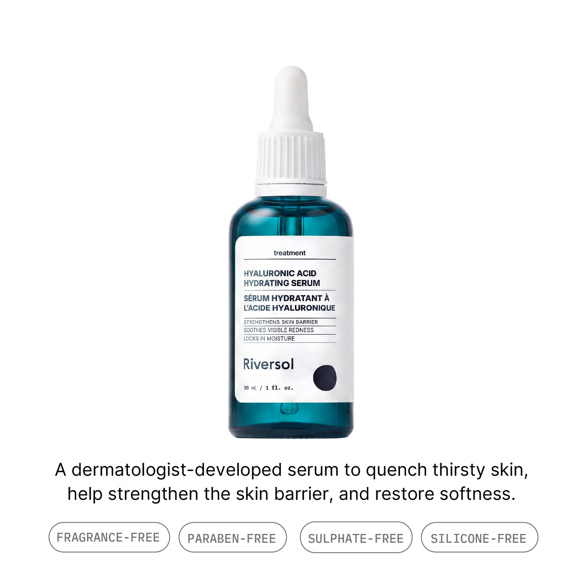 Hyaluronic Acid Hydrating Serum: A dermatologist-developed serum to quench thirsty skin, help strengthen the skin barrier, and restore softness.
