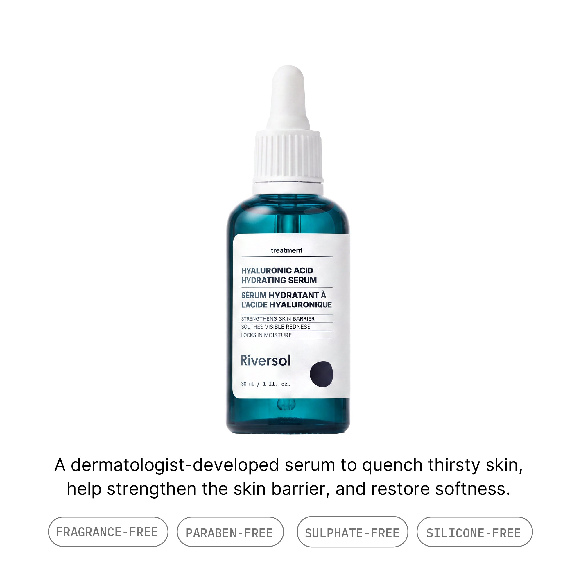 Hyaluronic Acid Hydrating Serum: A dermatologist-developed serum to quench thirsty skin, help strengthen the skin barrier, and restore softness.