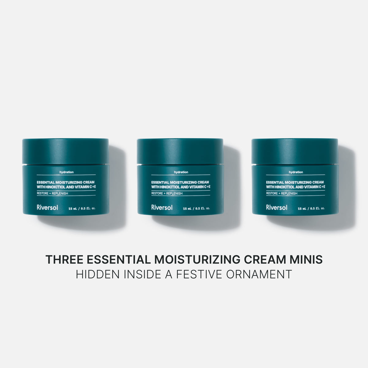 What's inside the Holiday Moisturizing Set: three 15 mL jars of Essential Moisturizing Cream