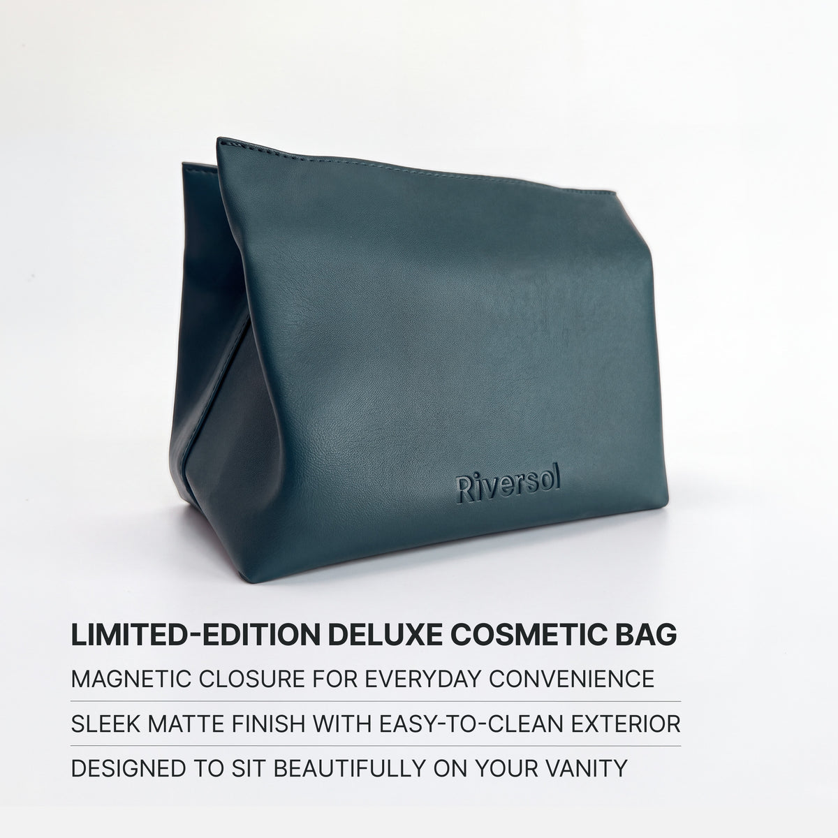 Limited-edition deluxe cosmetic bag in deep blue vegan leather